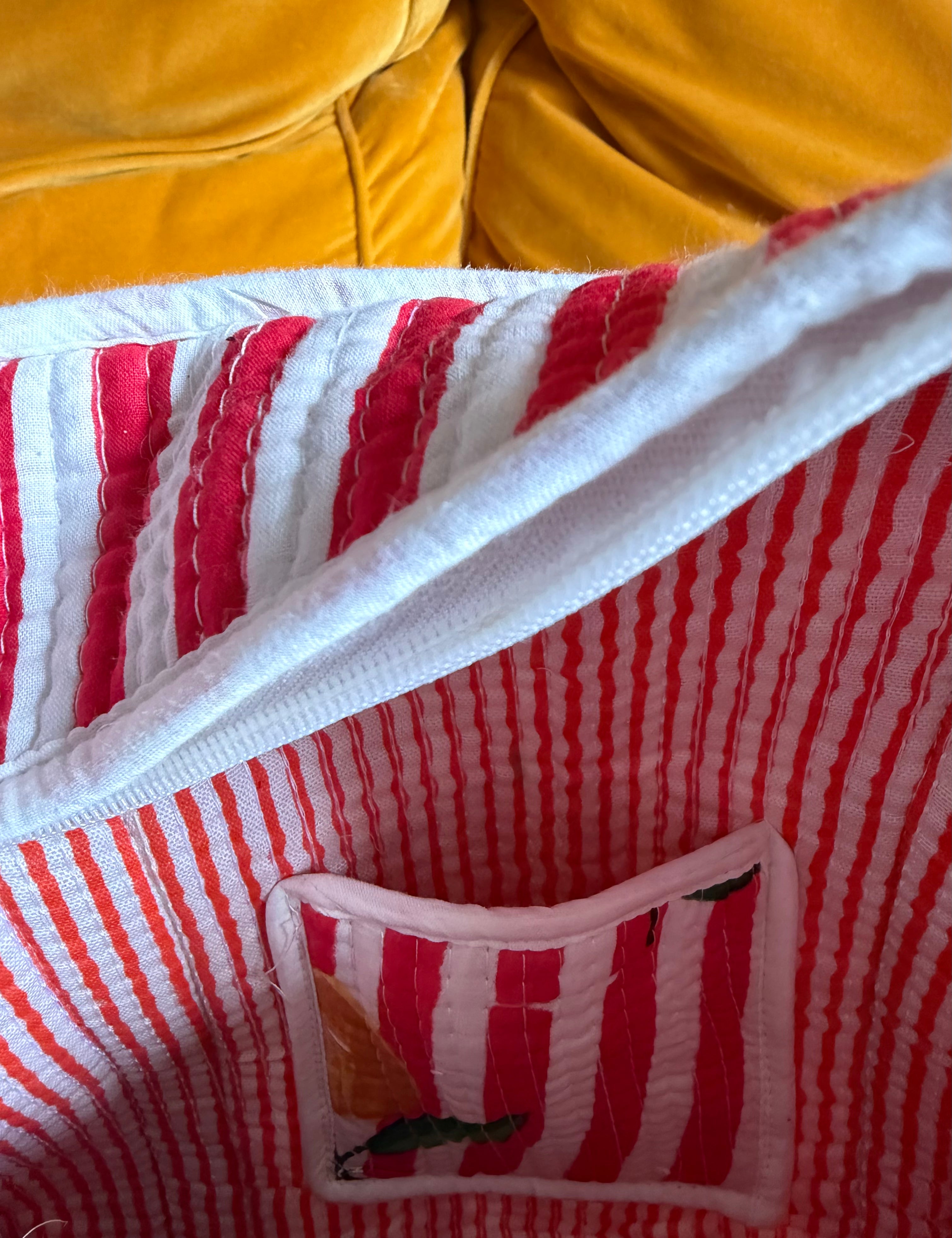 Red & White stripped lemon tote bag