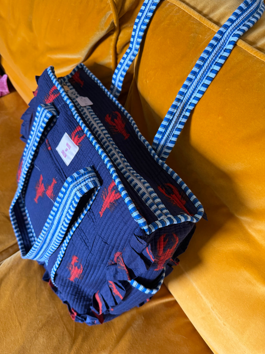 Handmade Blue Frilly lobster tote