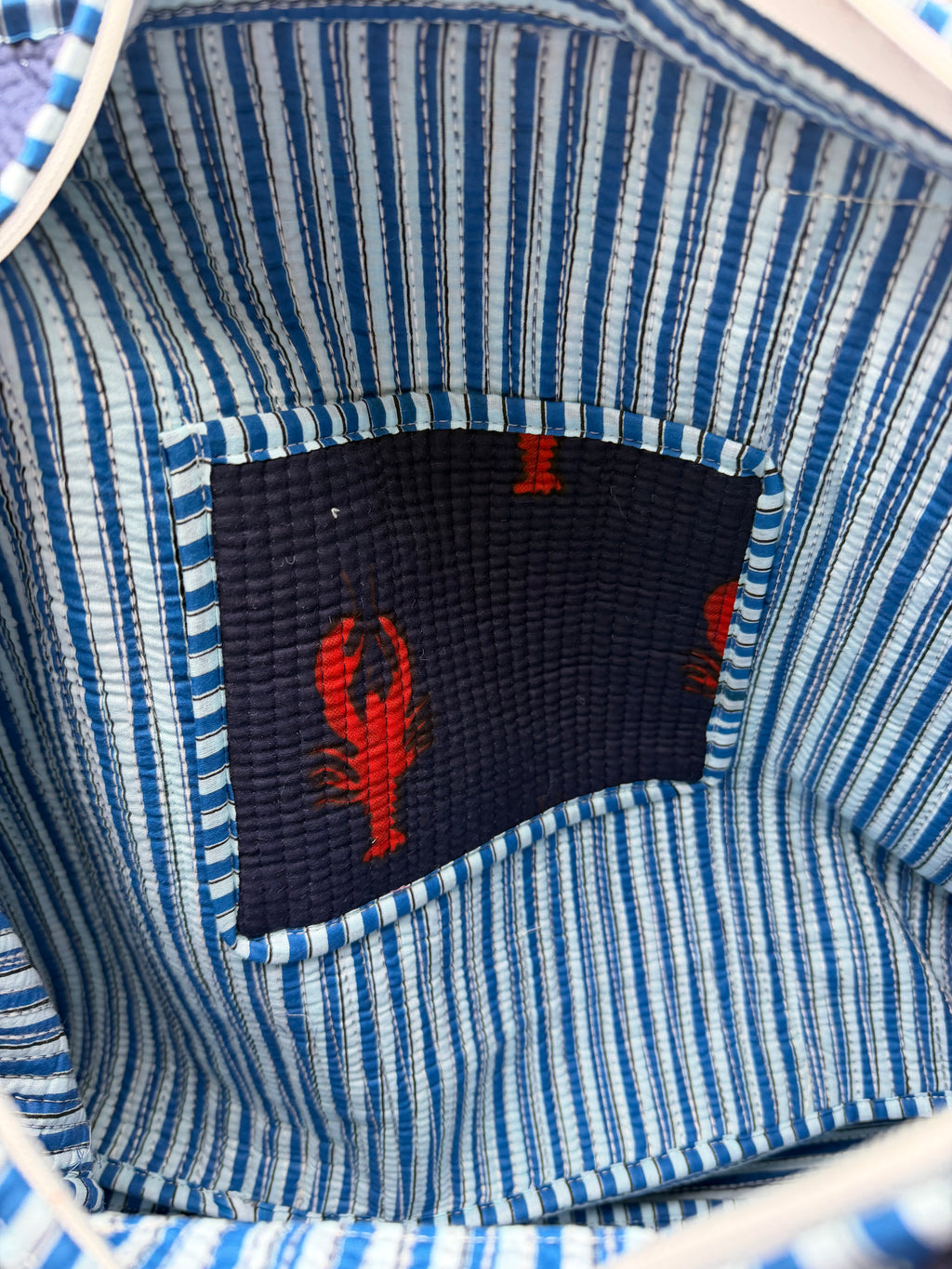 Handmade Blue Frilly lobster tote