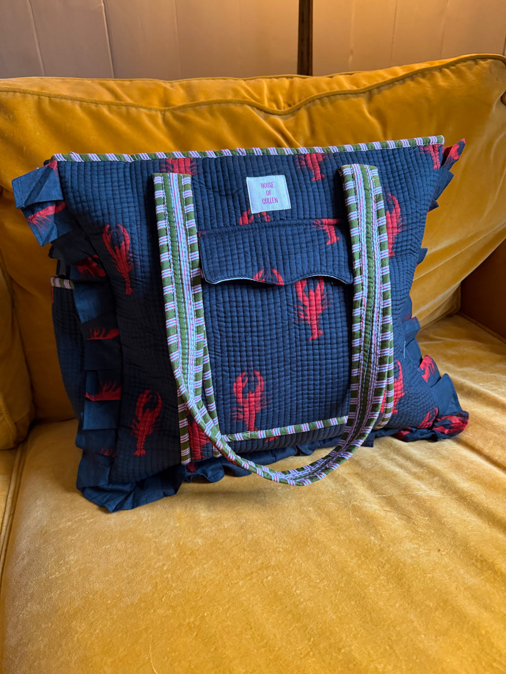 Handmade Green Frilly lobster tote