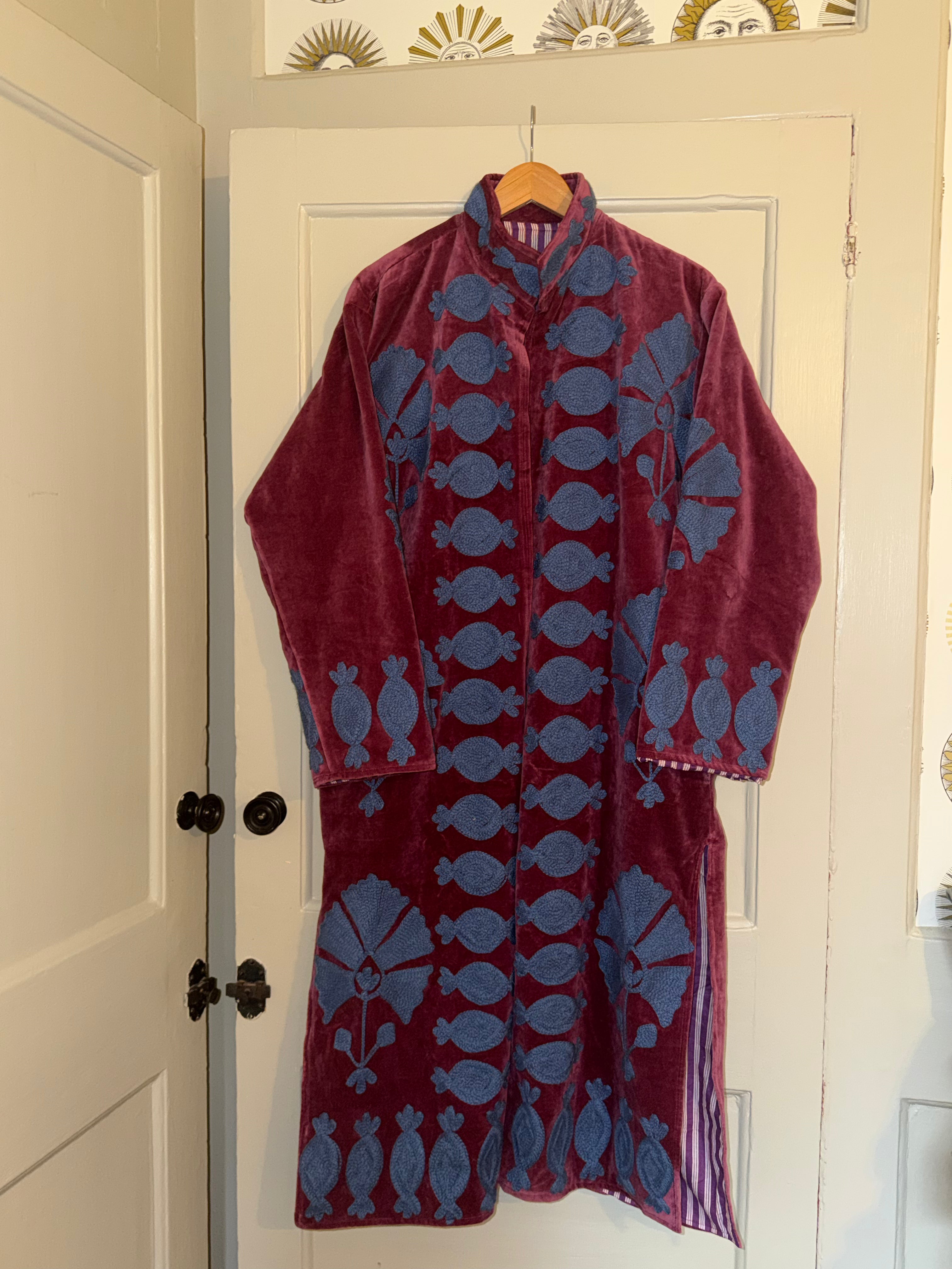 Handmade long velvet embroidered jacket