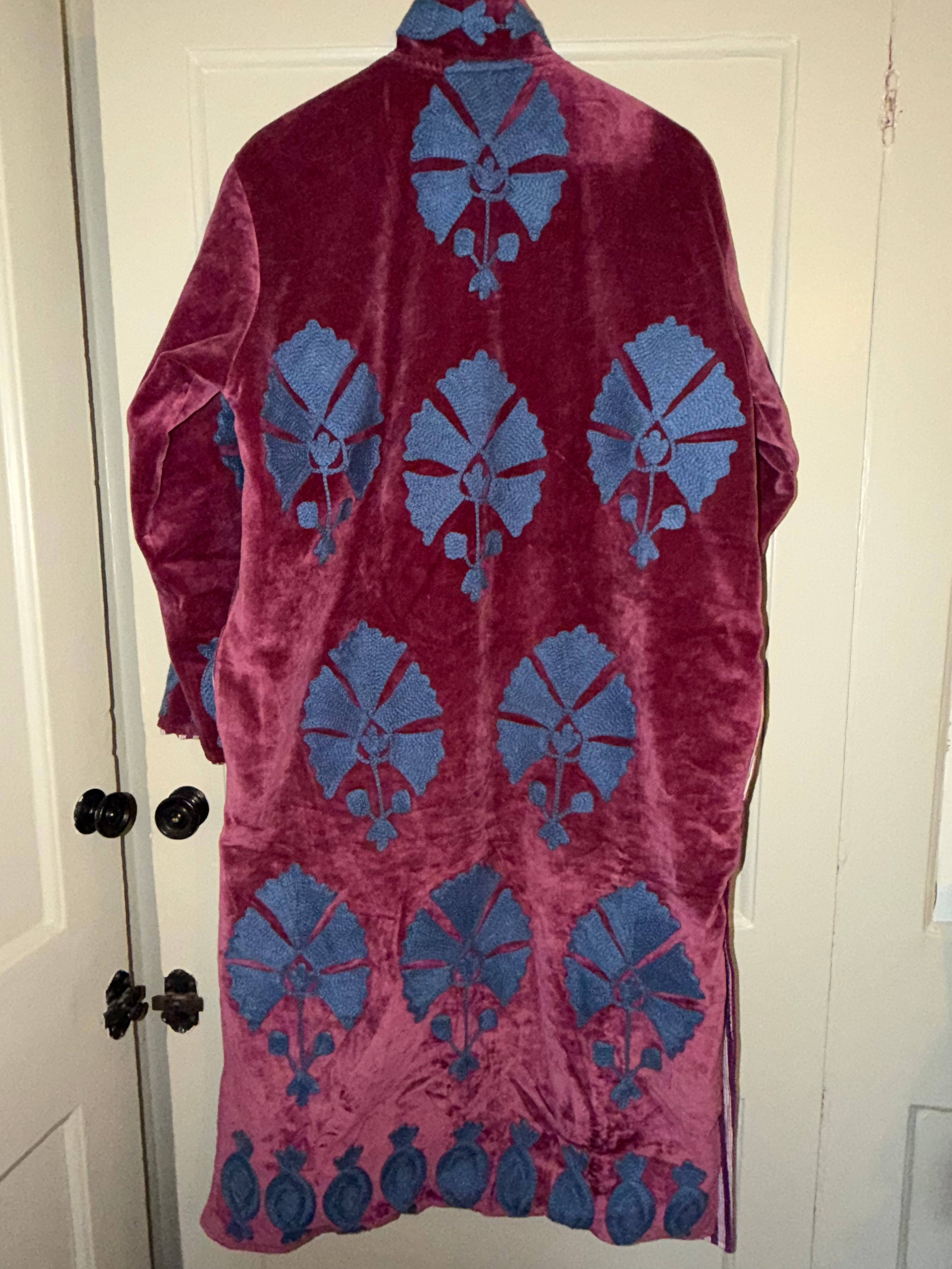Handmade long velvet embroidered jacket