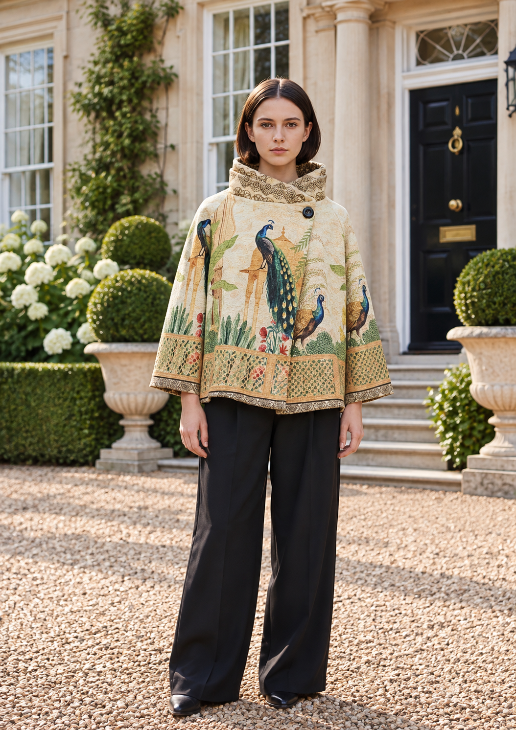 Brand New. Print Cape Jacket one size UK 8-16 stunning quality statement piece.