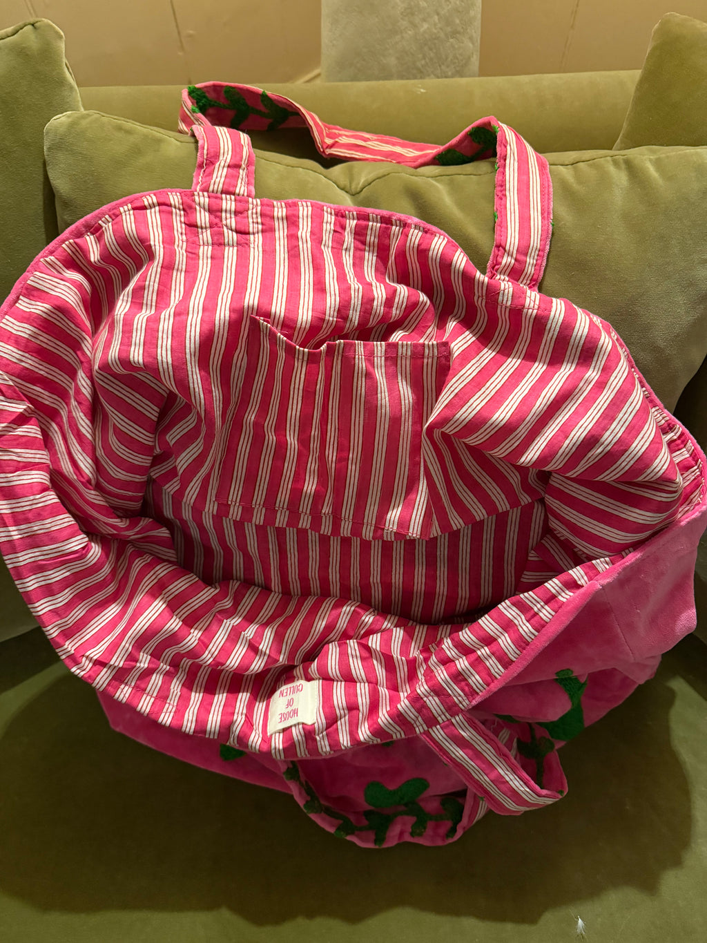 Handmade large velvet
embroidered Peace bag with cotton lining