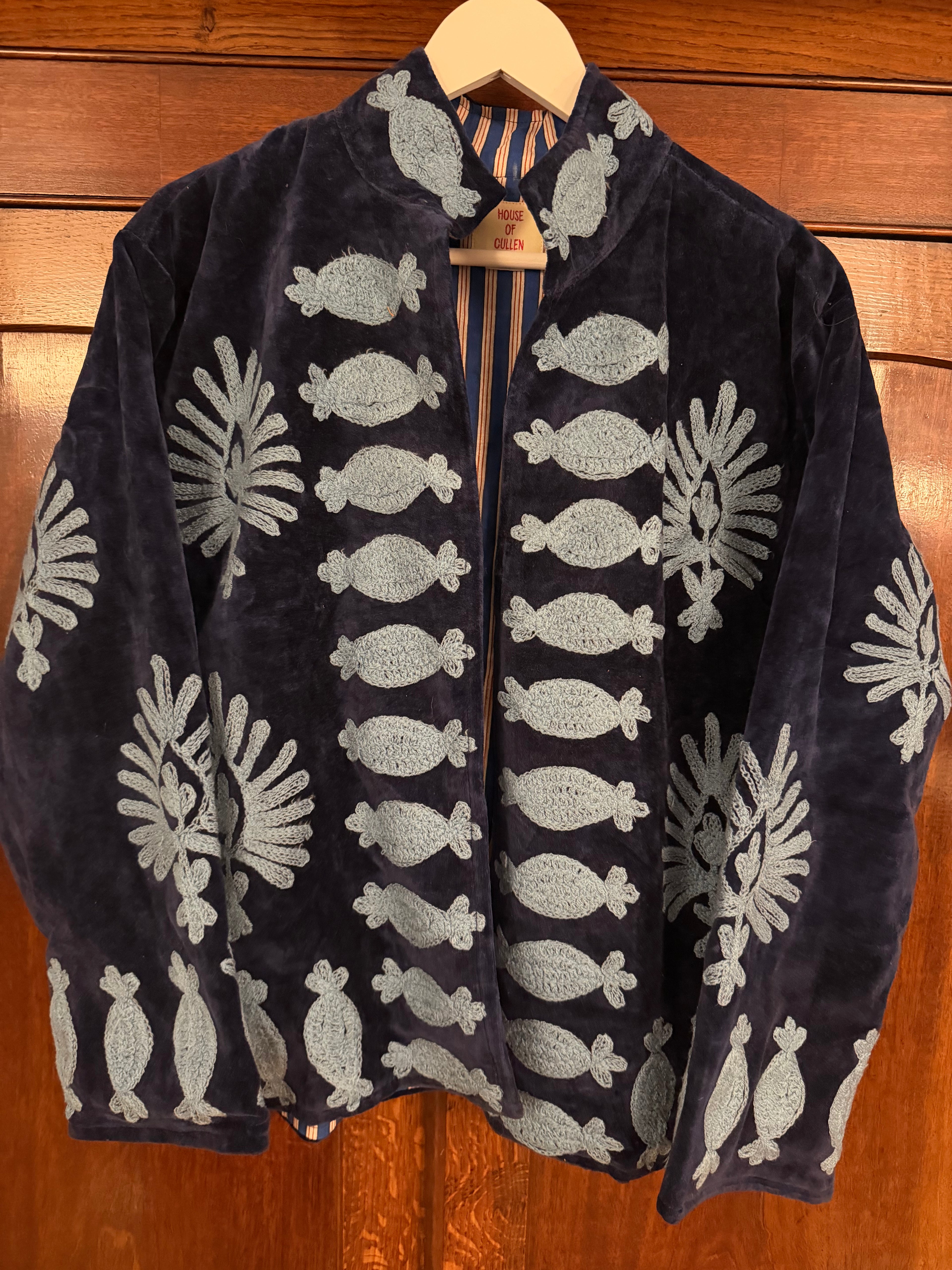 Beautiful Handmade Embroidered Velvet Jacket with cotton lining UK 8-14