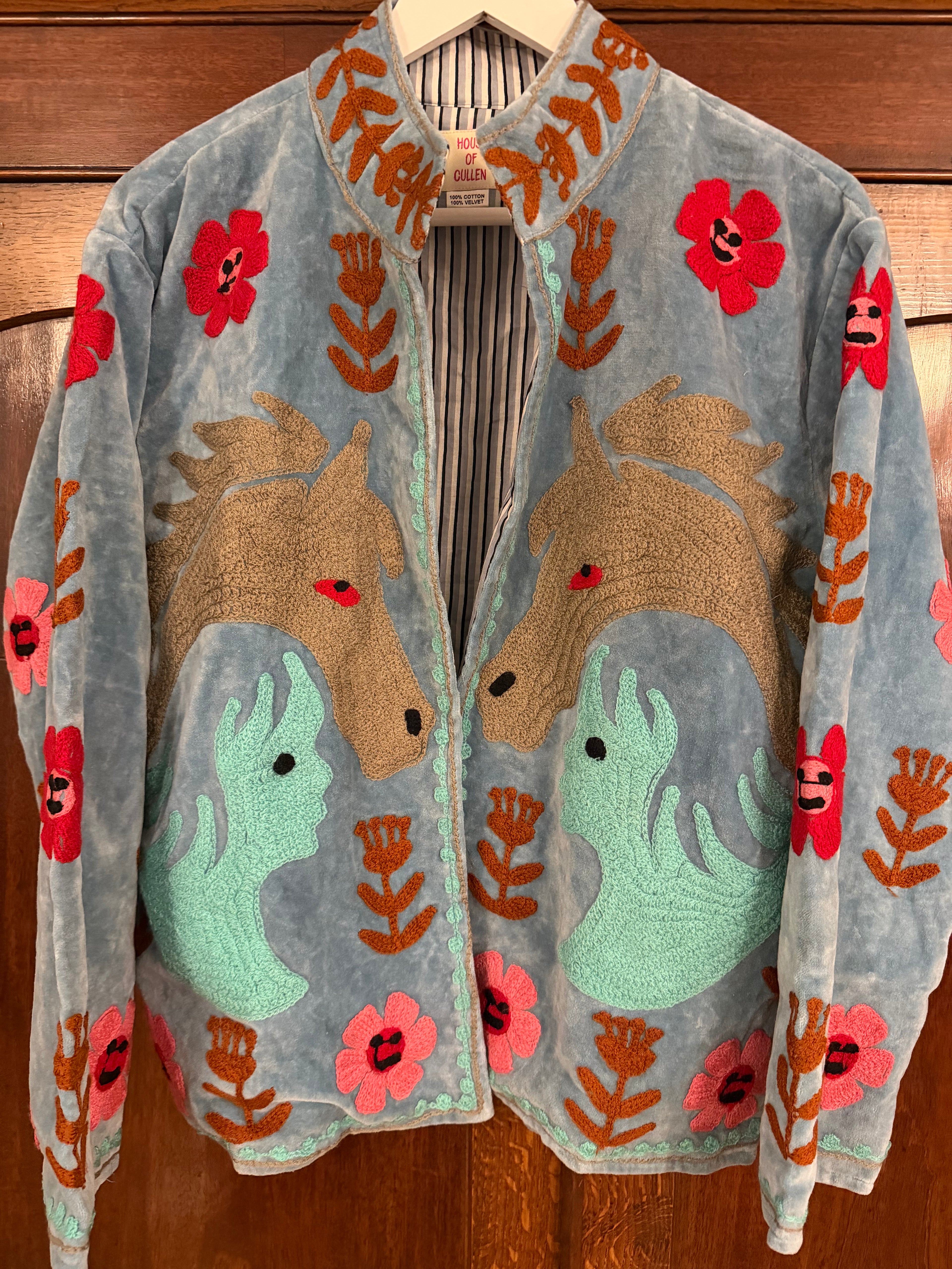 Beautiful Handmade Embroidered Velvet Jacket with cotton lining UK 8-14