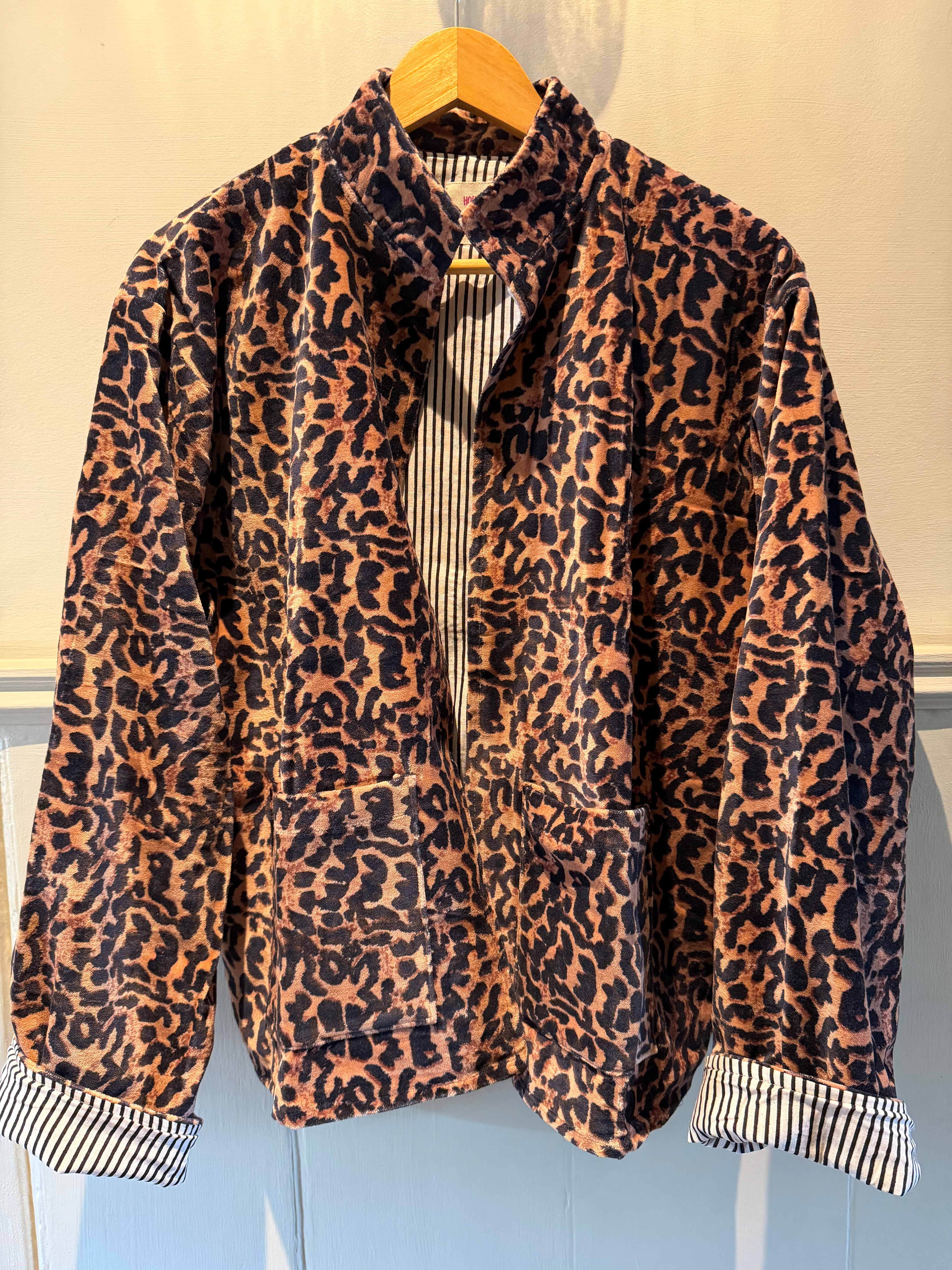 Beautiful Handmade block print Velvet Jacket with cotton lining UK 8-14 pockets on front