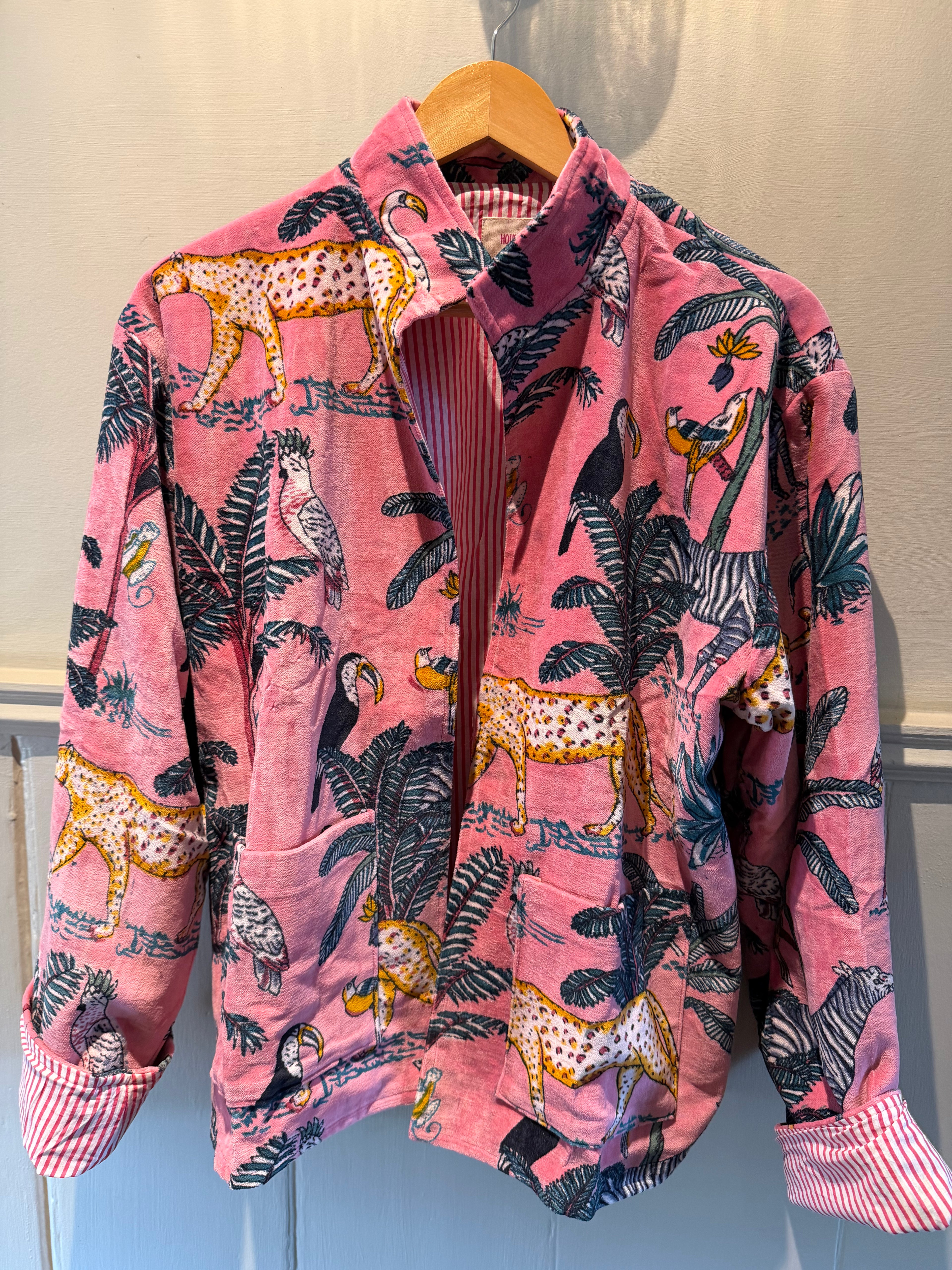 Beautiful Handmade block print Velvet Jacket with cotton lining UK 8-14 pockets on front