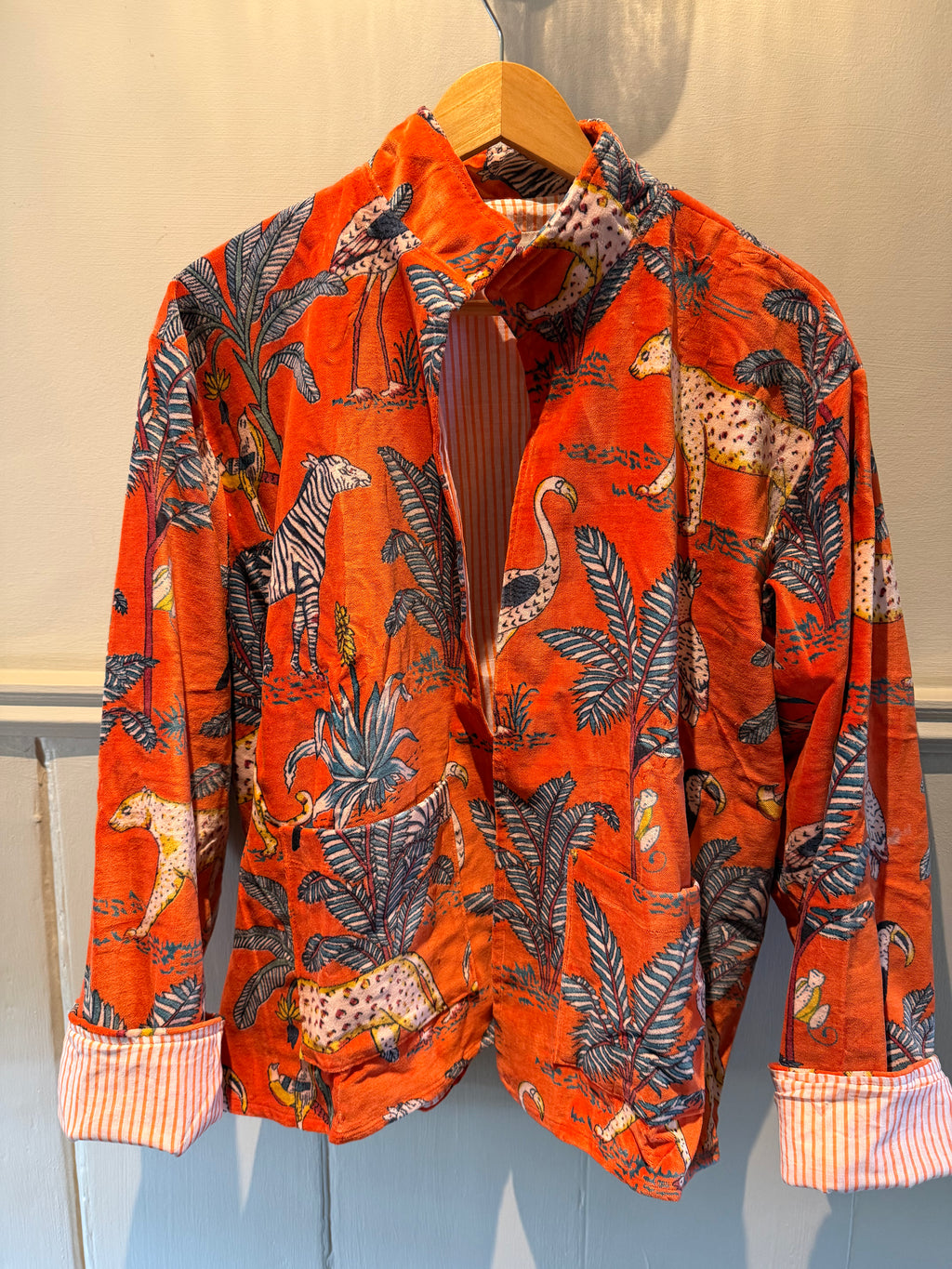 Beautiful Handmade block print Velvet Jacket with cotton lining UK 8-14 pockets on front