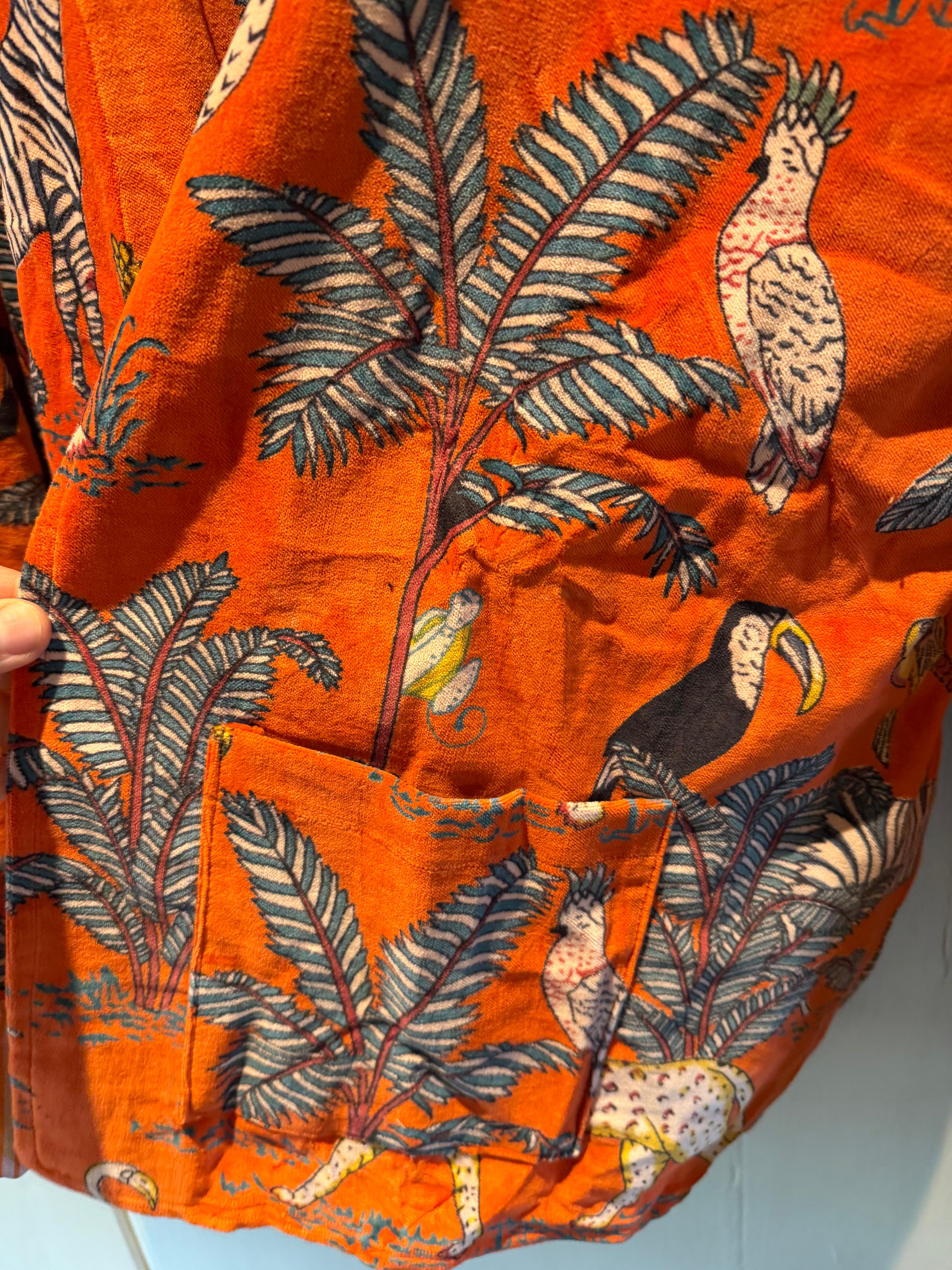 Beautiful Handmade block print Velvet Jacket with cotton lining UK 8-14 pockets on front
