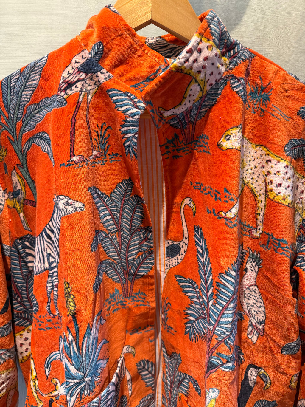 Beautiful Handmade block print Velvet Jacket with cotton lining UK 8-14 pockets on front