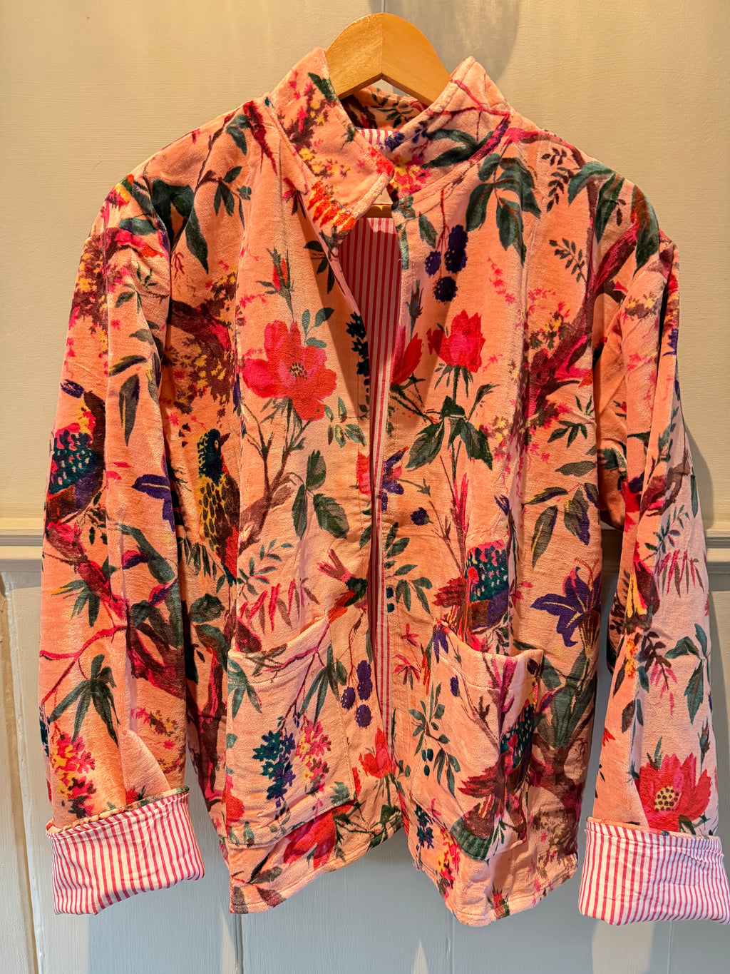 Beautiful Handmade block print Velvet Jacket with cotton lining UK 8-14 pockets on front