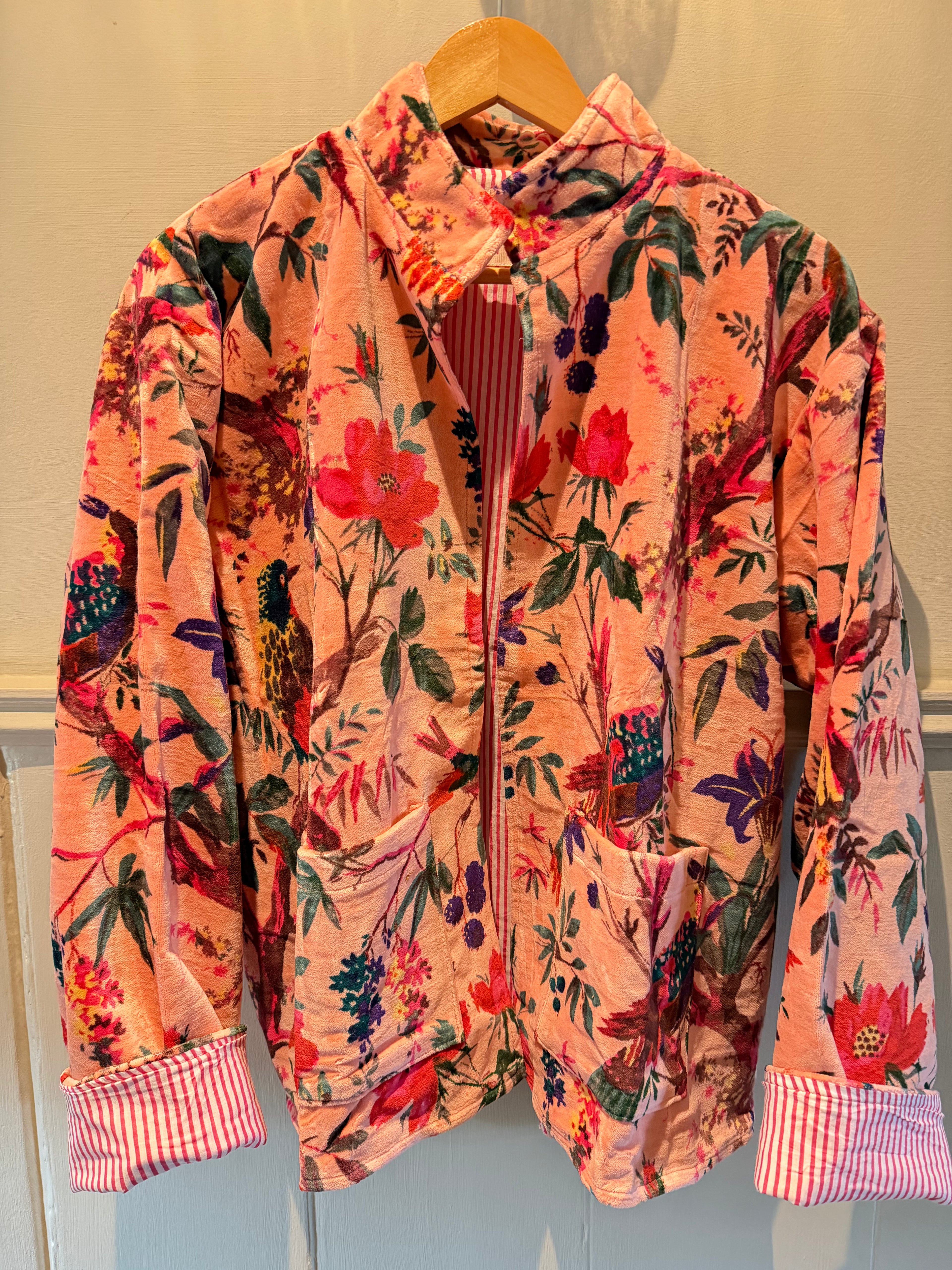 Beautiful Handmade block print Velvet Jacket with cotton lining UK 8-14 pockets on front
