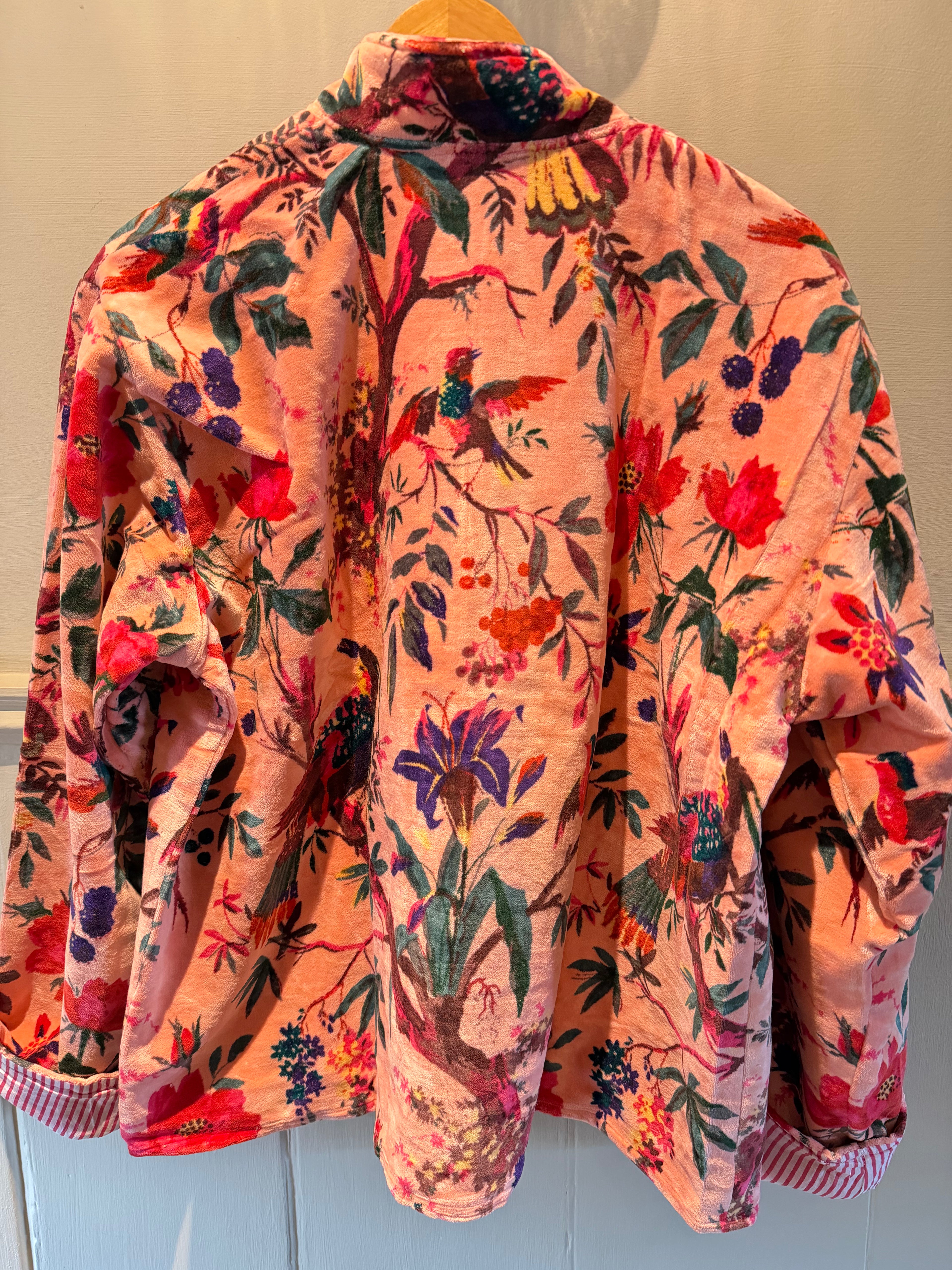 Beautiful Handmade block print Velvet Jacket with cotton lining UK 8-14 pockets on front