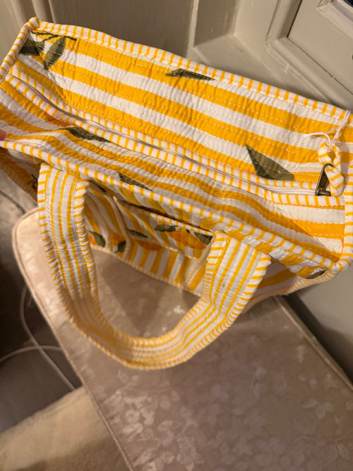100% Cotton Handmade mini tote bag with zip and phone pocket.