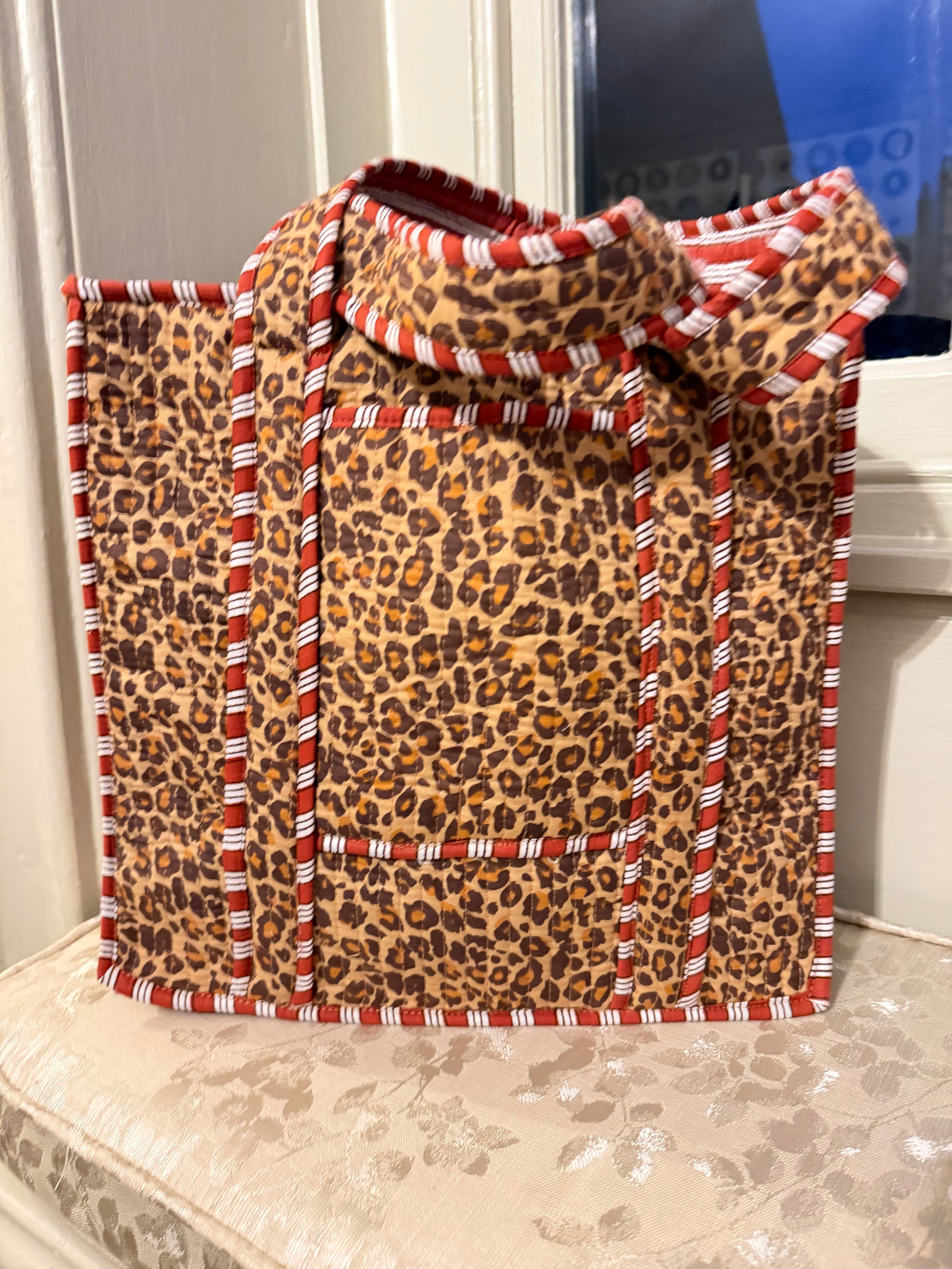 100% Cotton Handmade mini tote bag with zip and phone pocket.