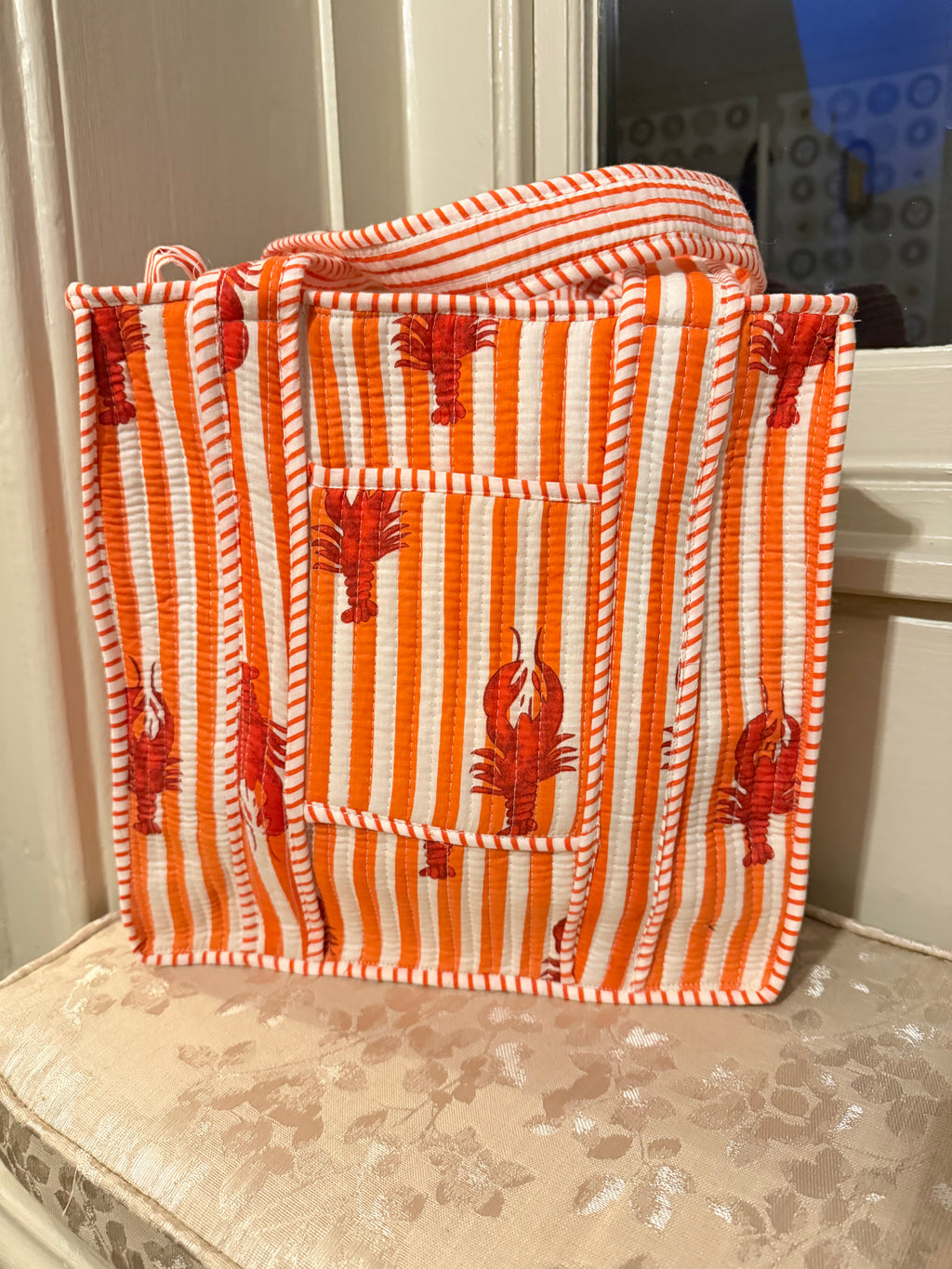 100% Cotton Handmade mini tote bag with zip and phone pocket.
