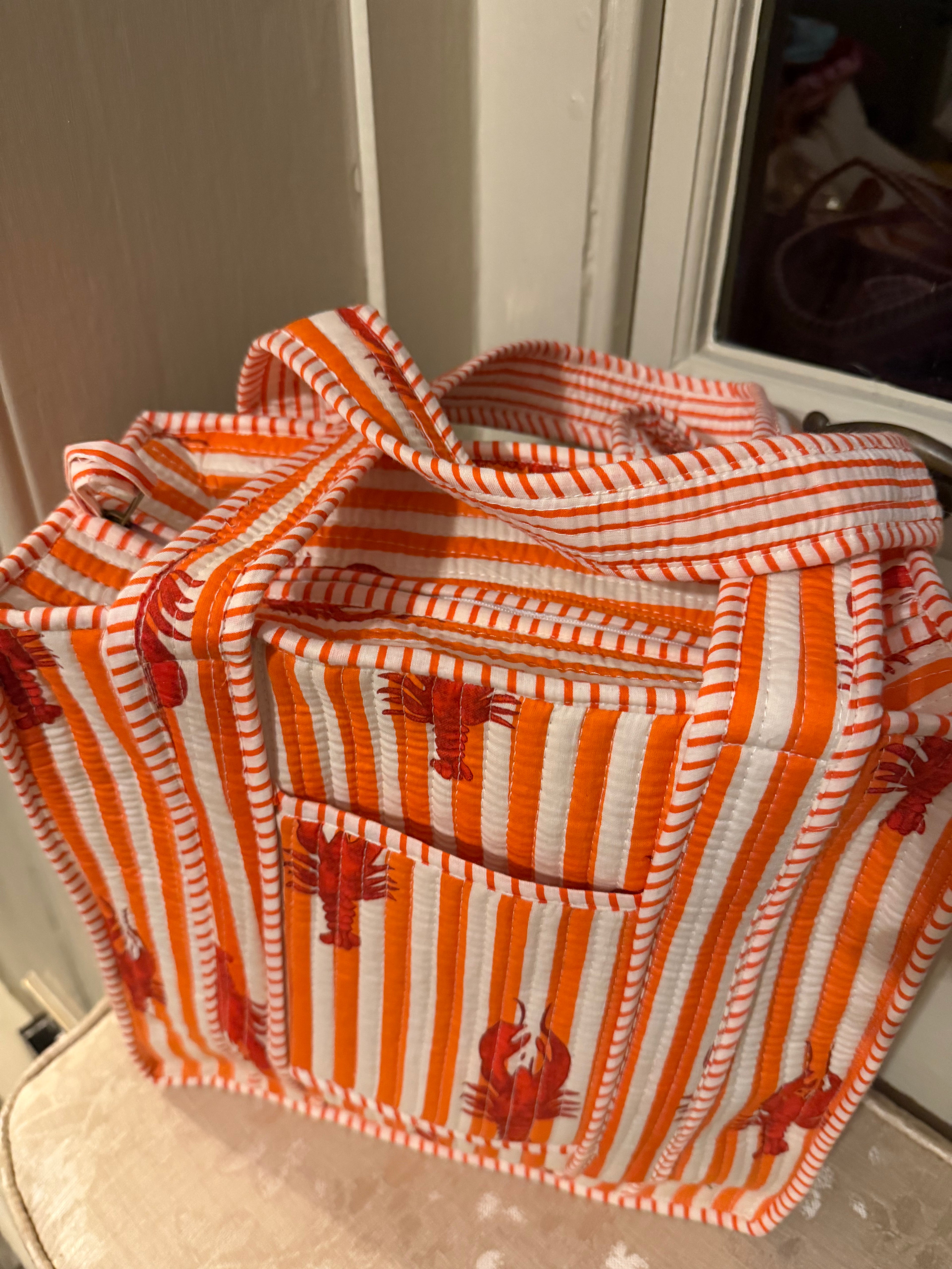 100% Cotton Handmade mini tote bag with zip and phone pocket.
