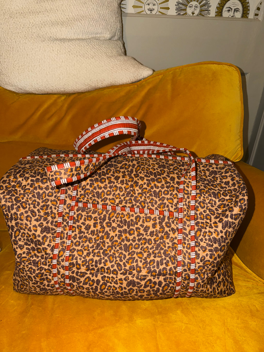 Exclusive design limited edition 100% Cotton Handmade XL weekend duffle bag hand held with zip closure & side pockets. (Copy)