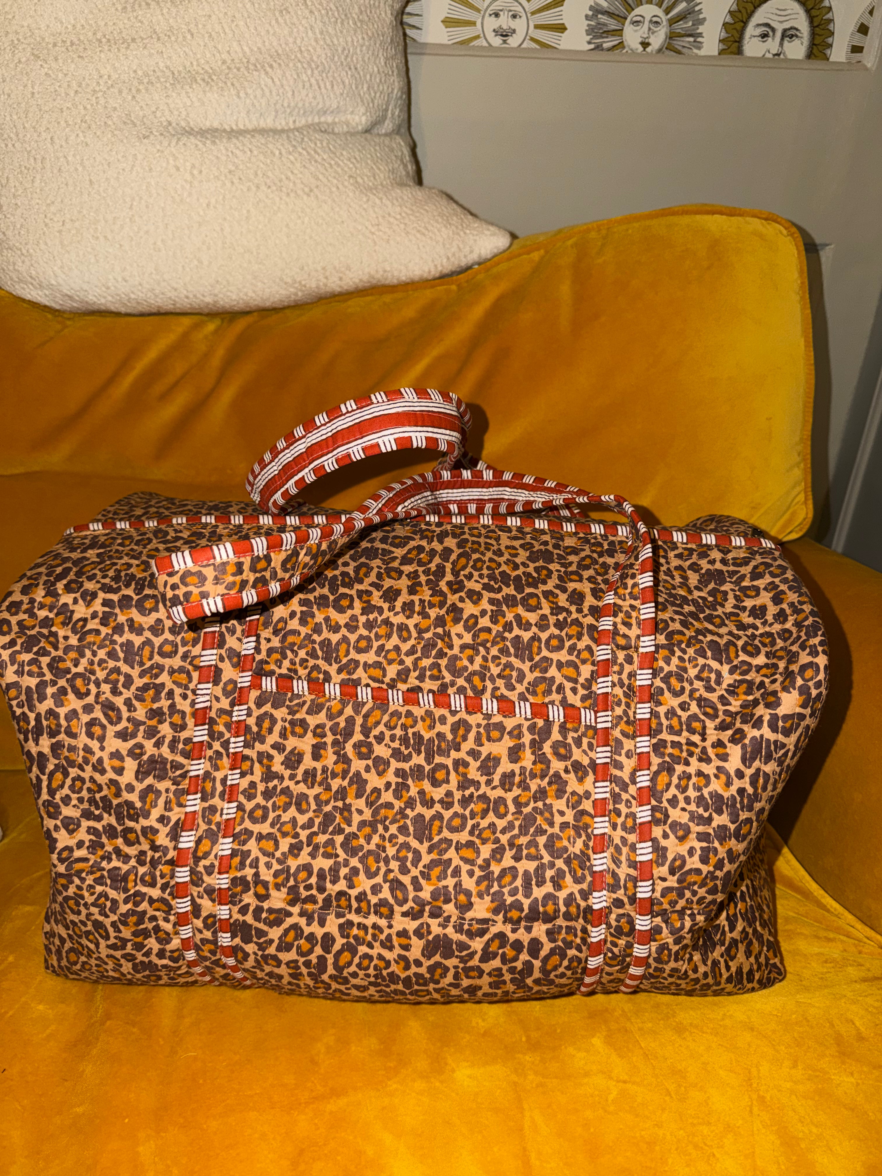 Exclusive design limited edition 100% Cotton Handmade XL weekend duffle bag hand held with zip closure & side pockets. (Copy)