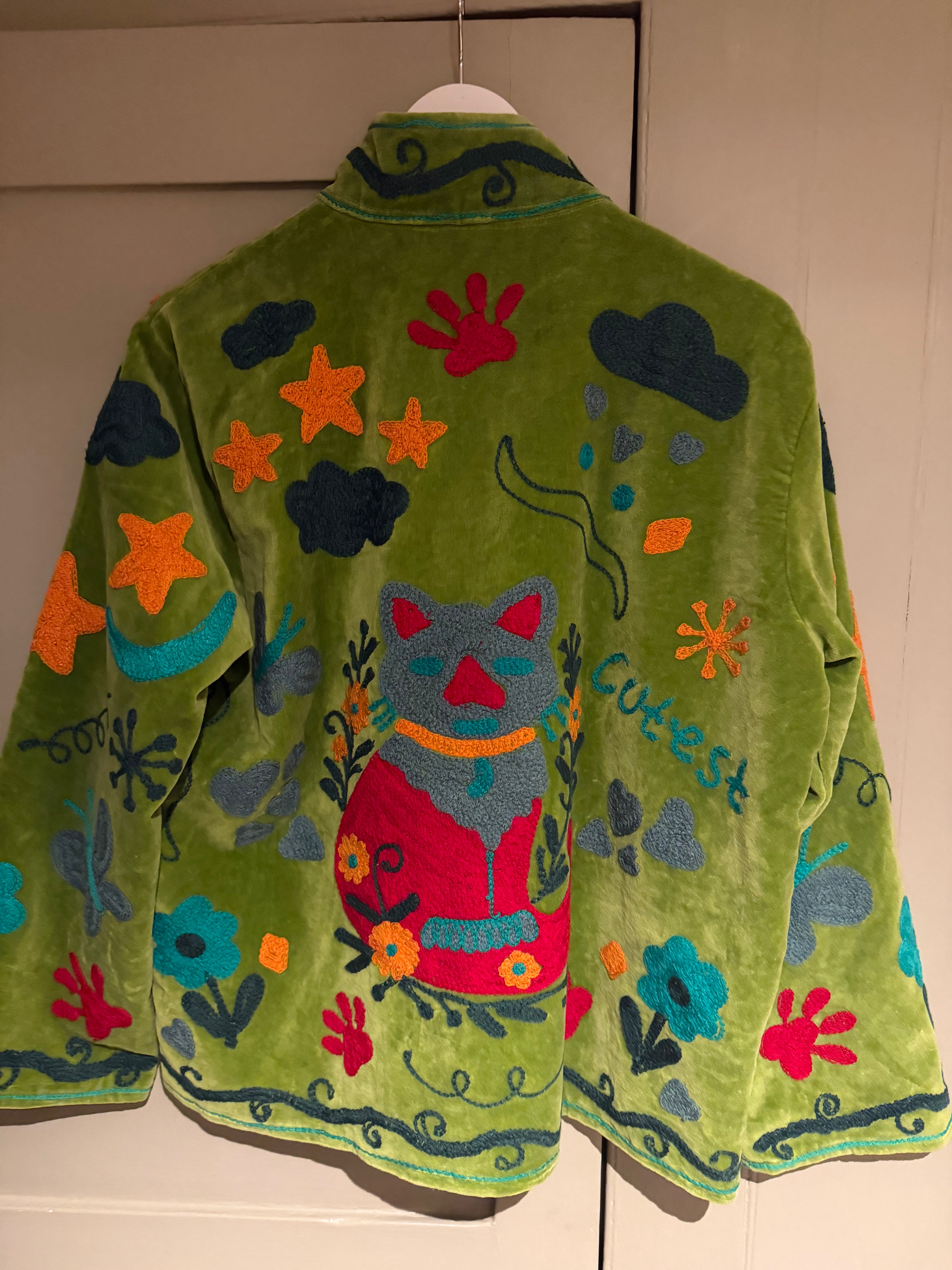 Beautiful Handmade Embroidered Velvet Jacket with cotton lining UK 8-14