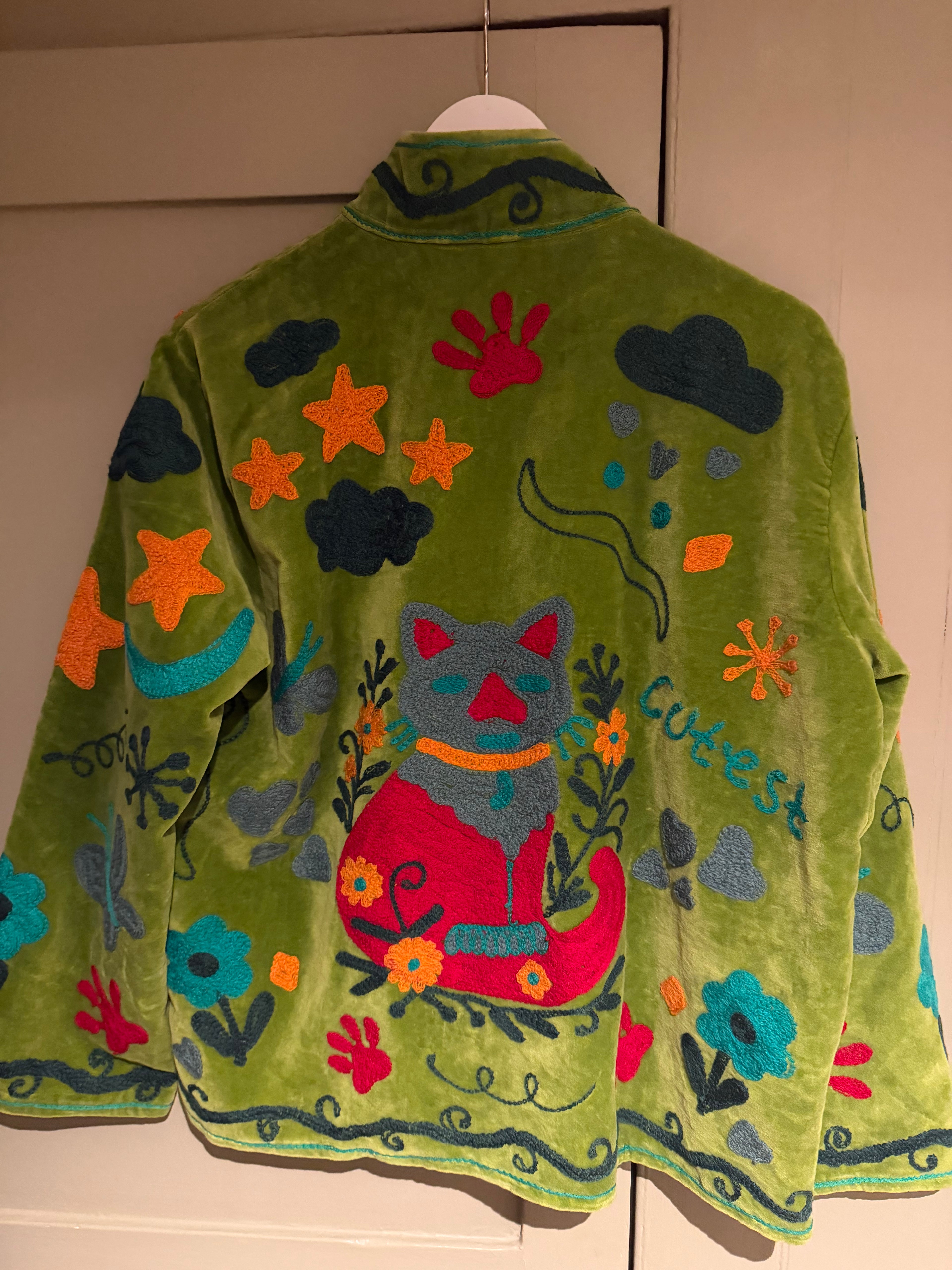 Beautiful Handmade Embroidered Velvet Jacket with cotton lining UK 8-14