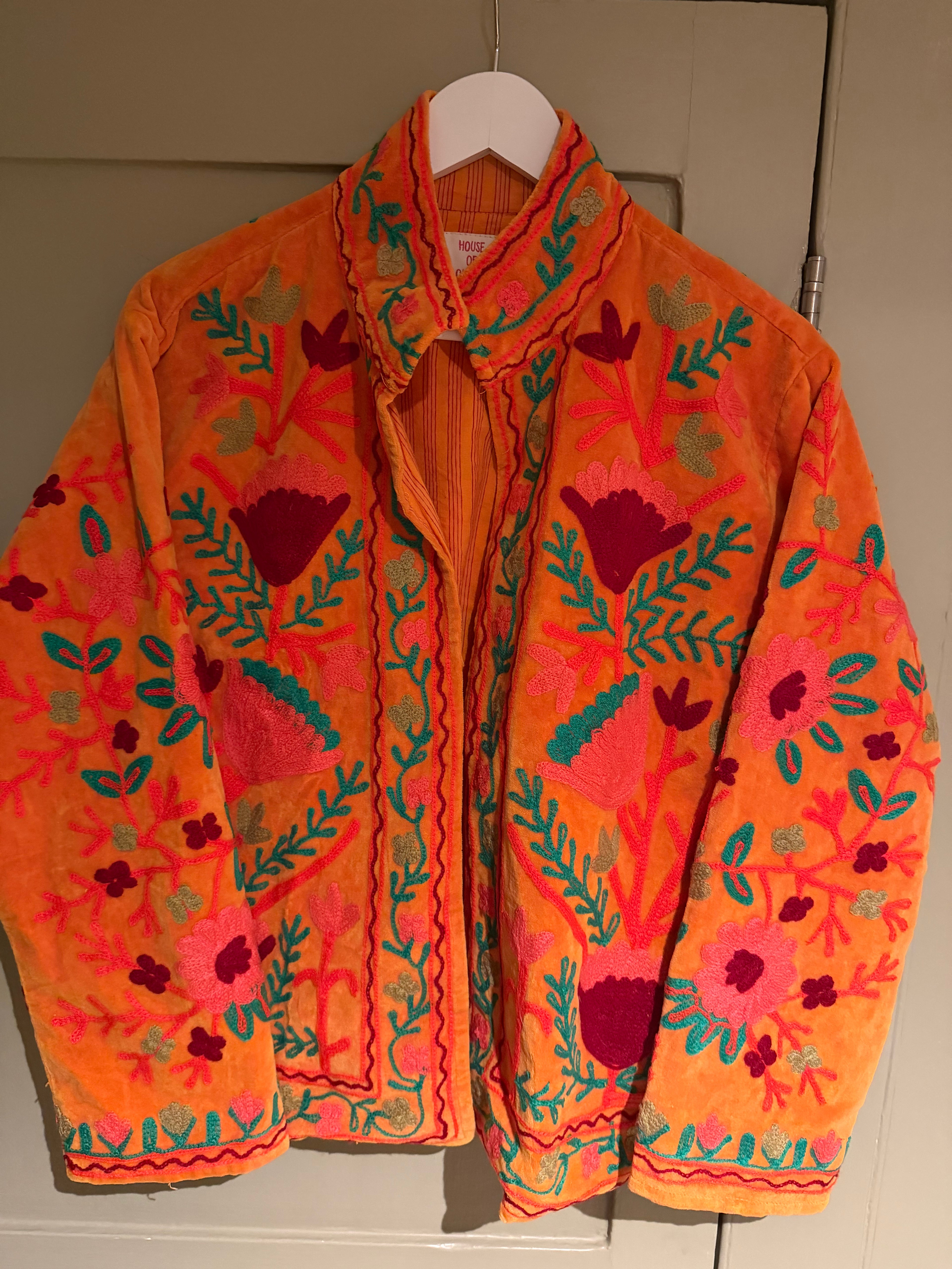 Beautiful Handmade Embroidered Velvet Jacket with cotton lining UK 8-14
