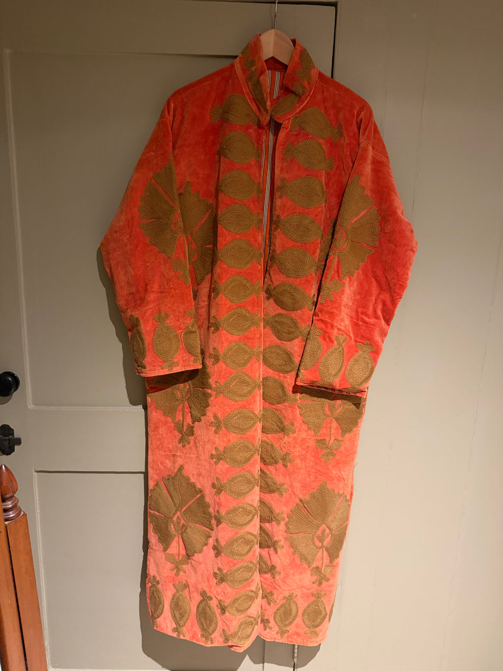 Beautiful Handmade long Embroidered Velvet Jacket with cotton lining UK 8-14