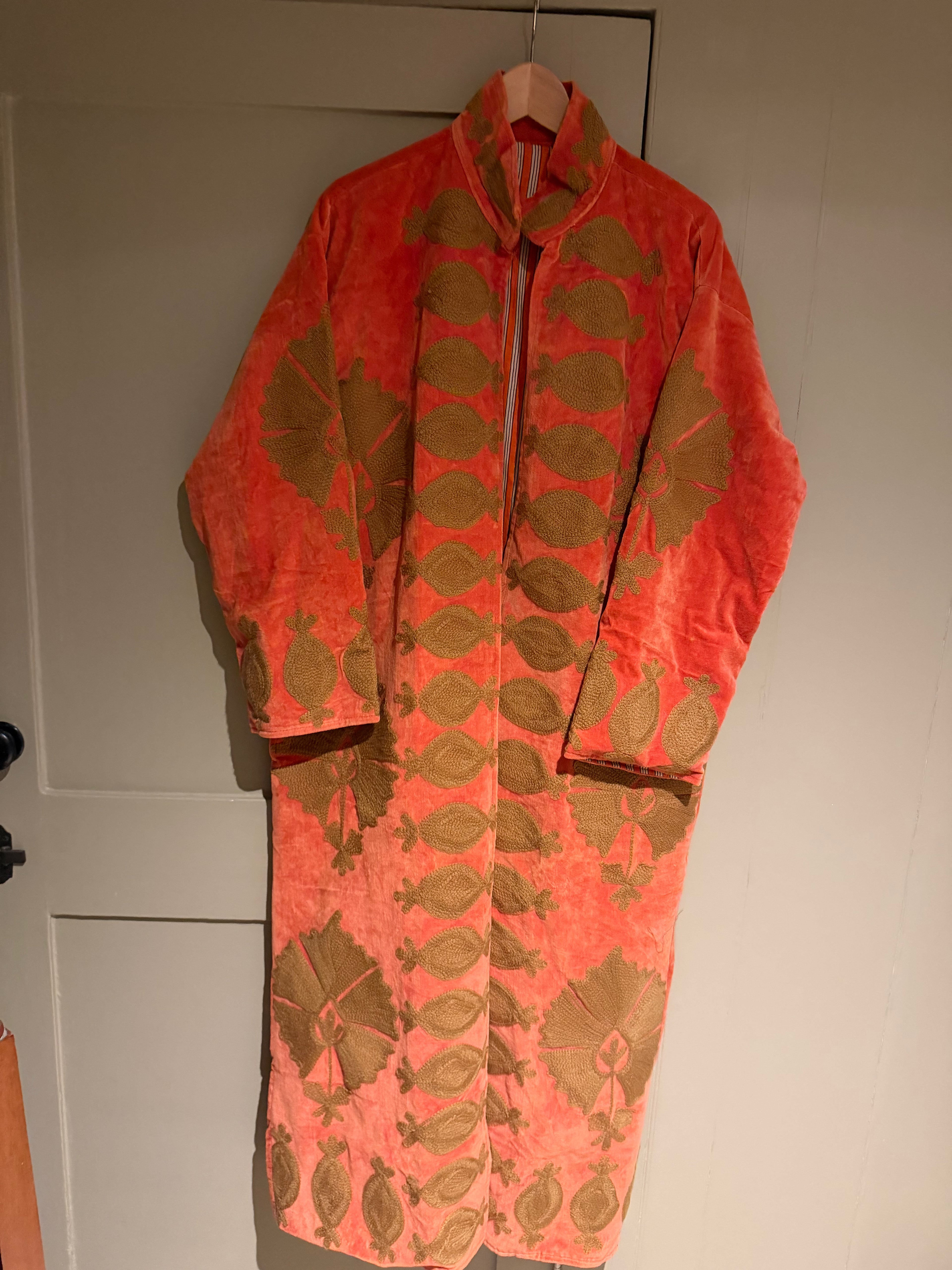 Beautiful Handmade long Embroidered Velvet Jacket with cotton lining UK 8-14