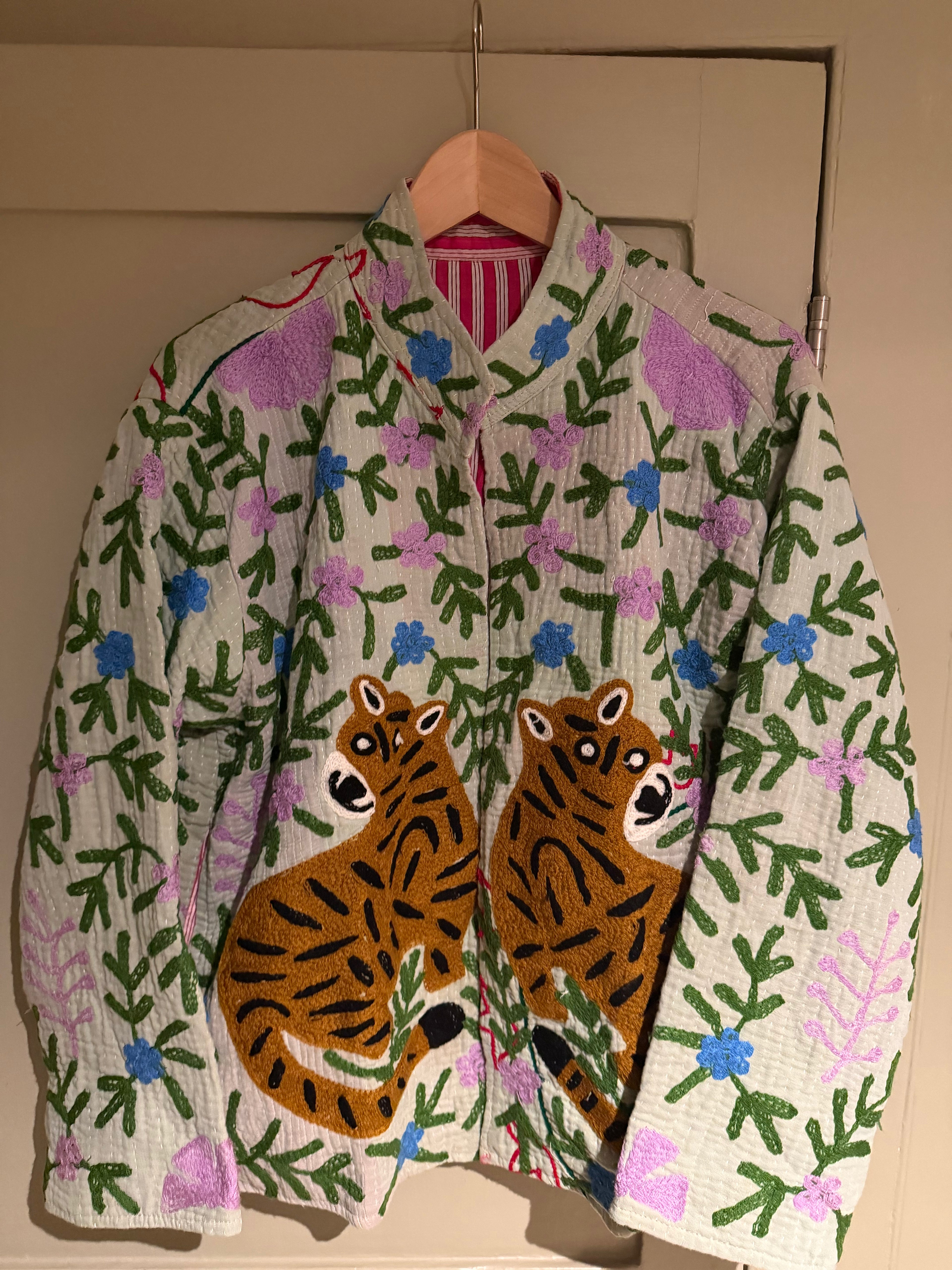 Beautiful Handmade Embroidered vintage Indian kantha cotton Jacket with cotton lining UK 8-14
