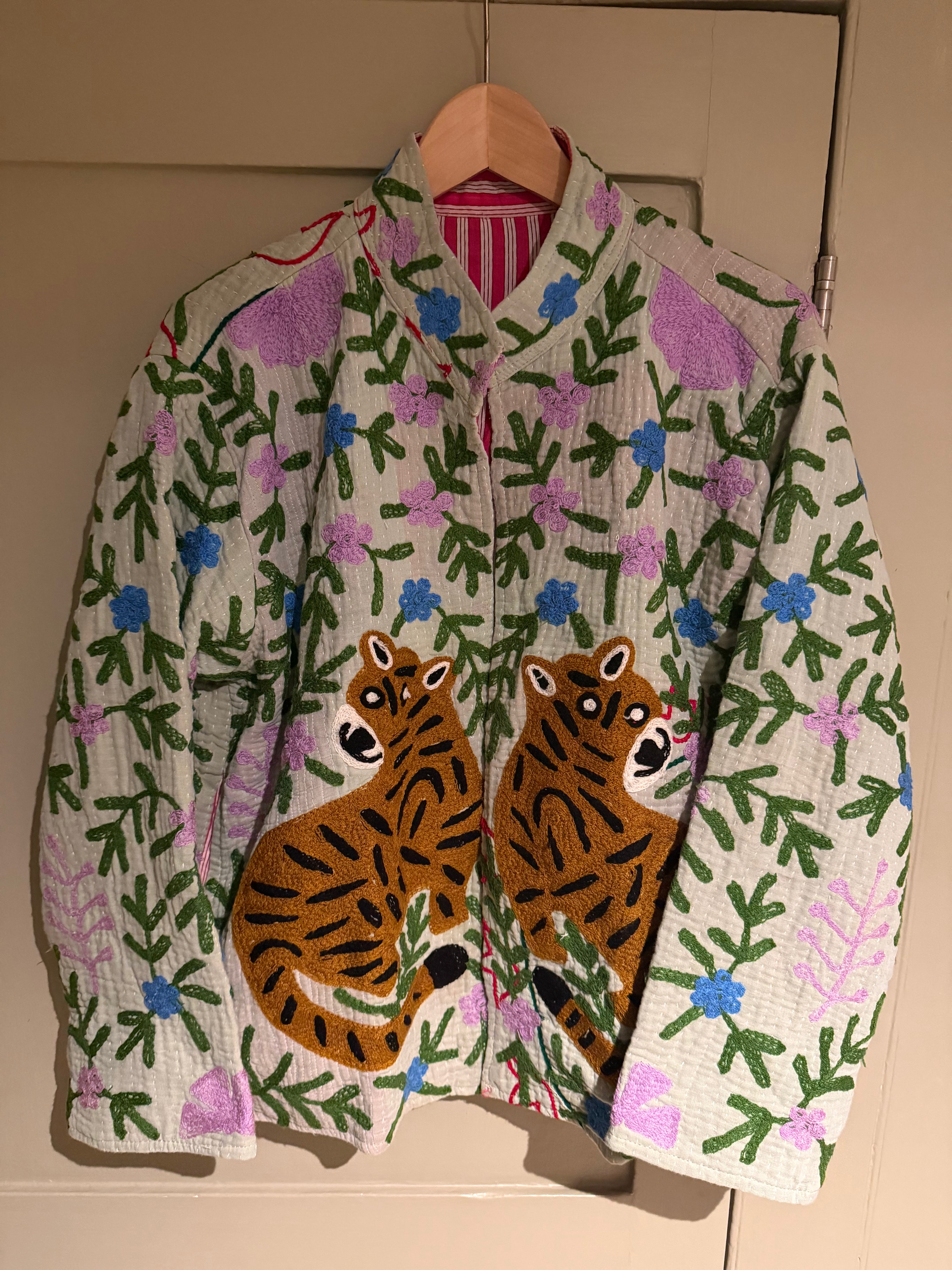 Beautiful Handmade Embroidered vintage Indian kantha cotton Jacket with cotton lining UK 8-14