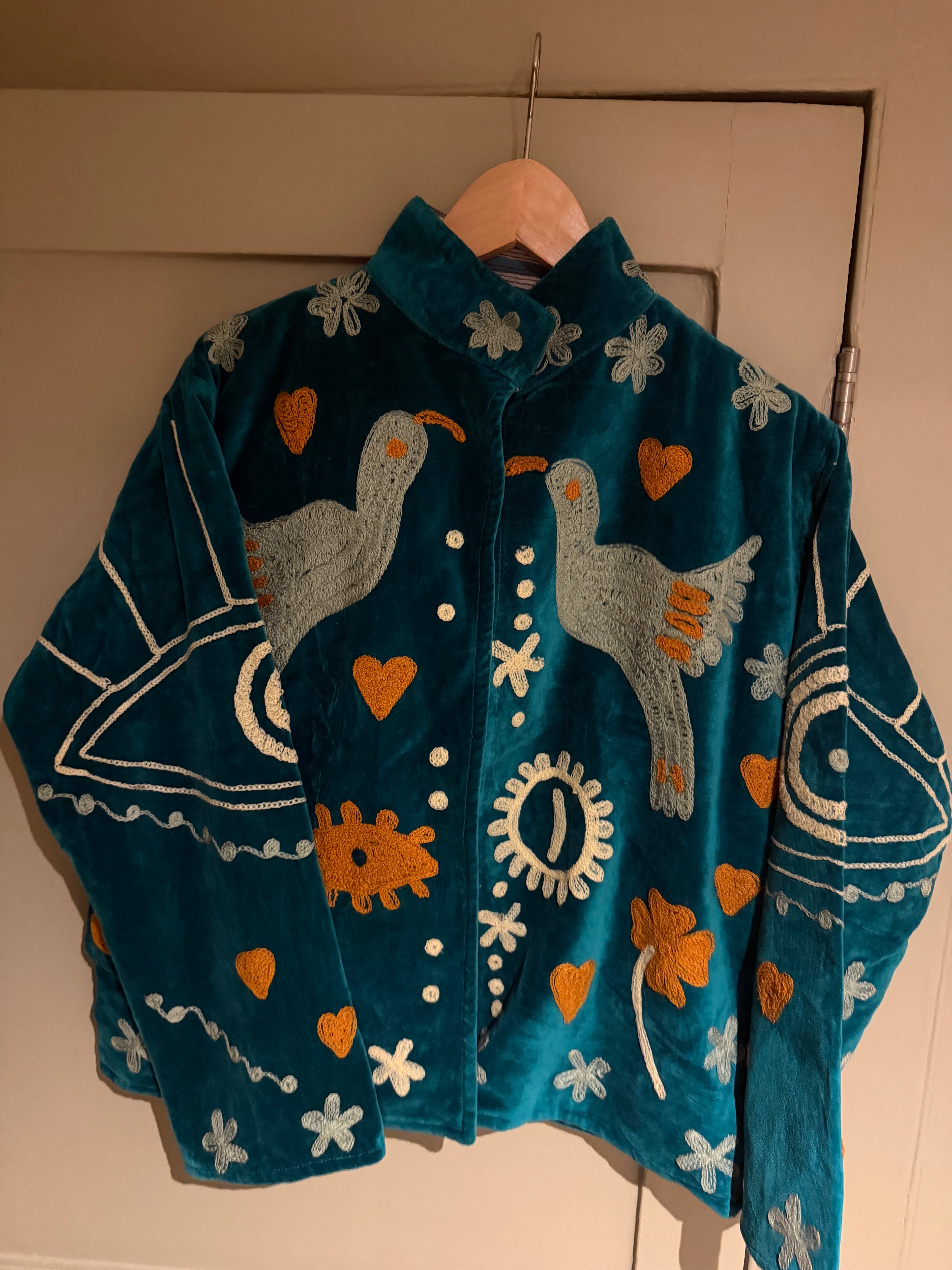 Beautiful Handmade Embroidered Velvet Jacket with cotton lining UK 8-12