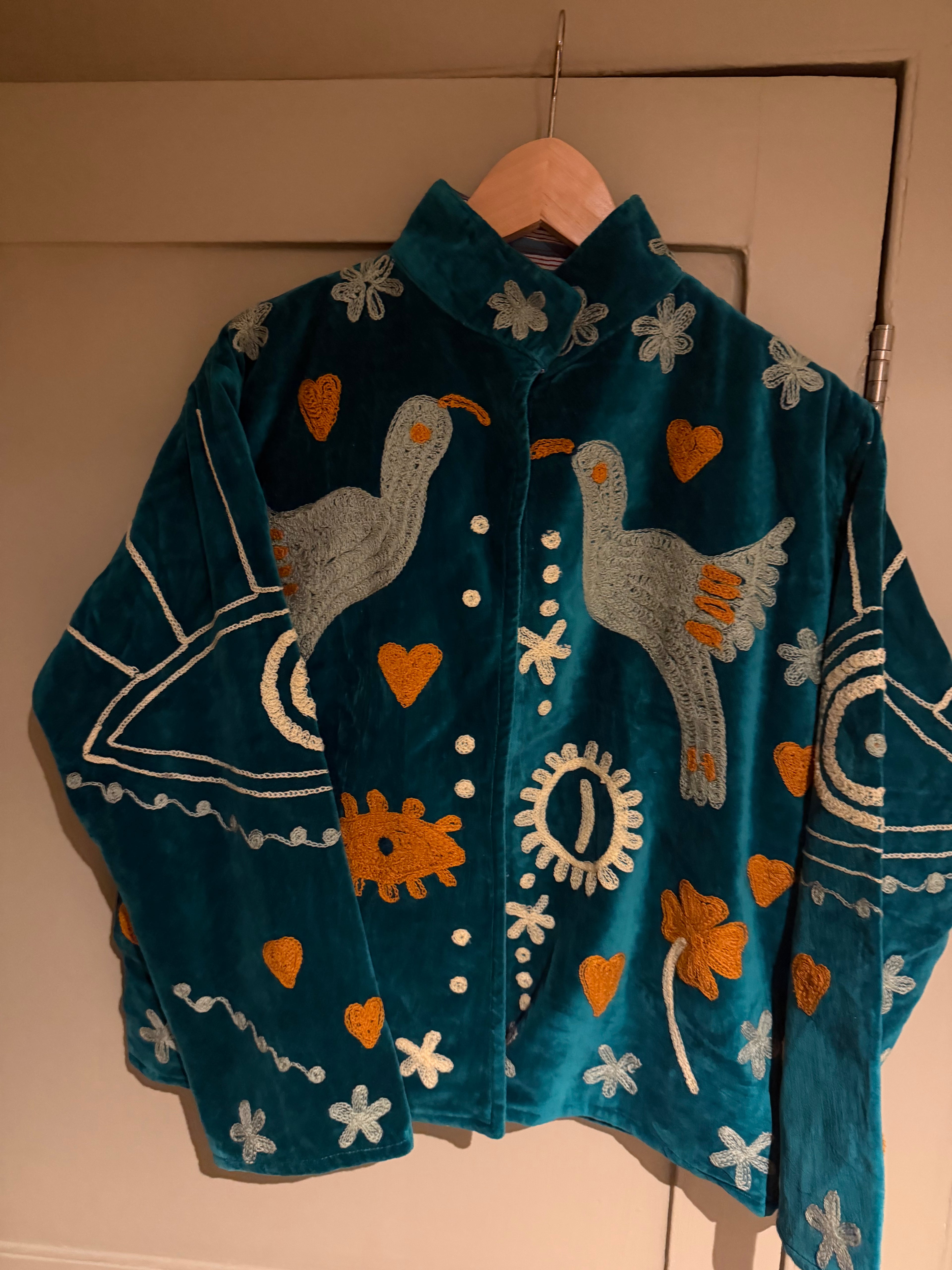 Beautiful Handmade Embroidered Velvet Jacket with cotton lining UK 8-12