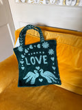 Handmade soft velvet tote bag in green