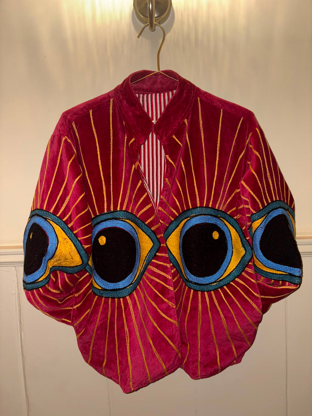Hand embroidered velvet jacket with cotton lining and pockets