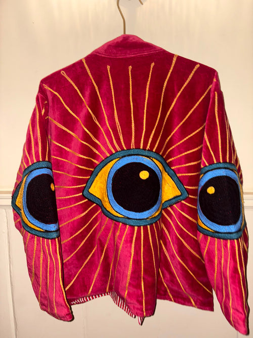 Hand embroidered velvet jacket with cotton lining and pockets